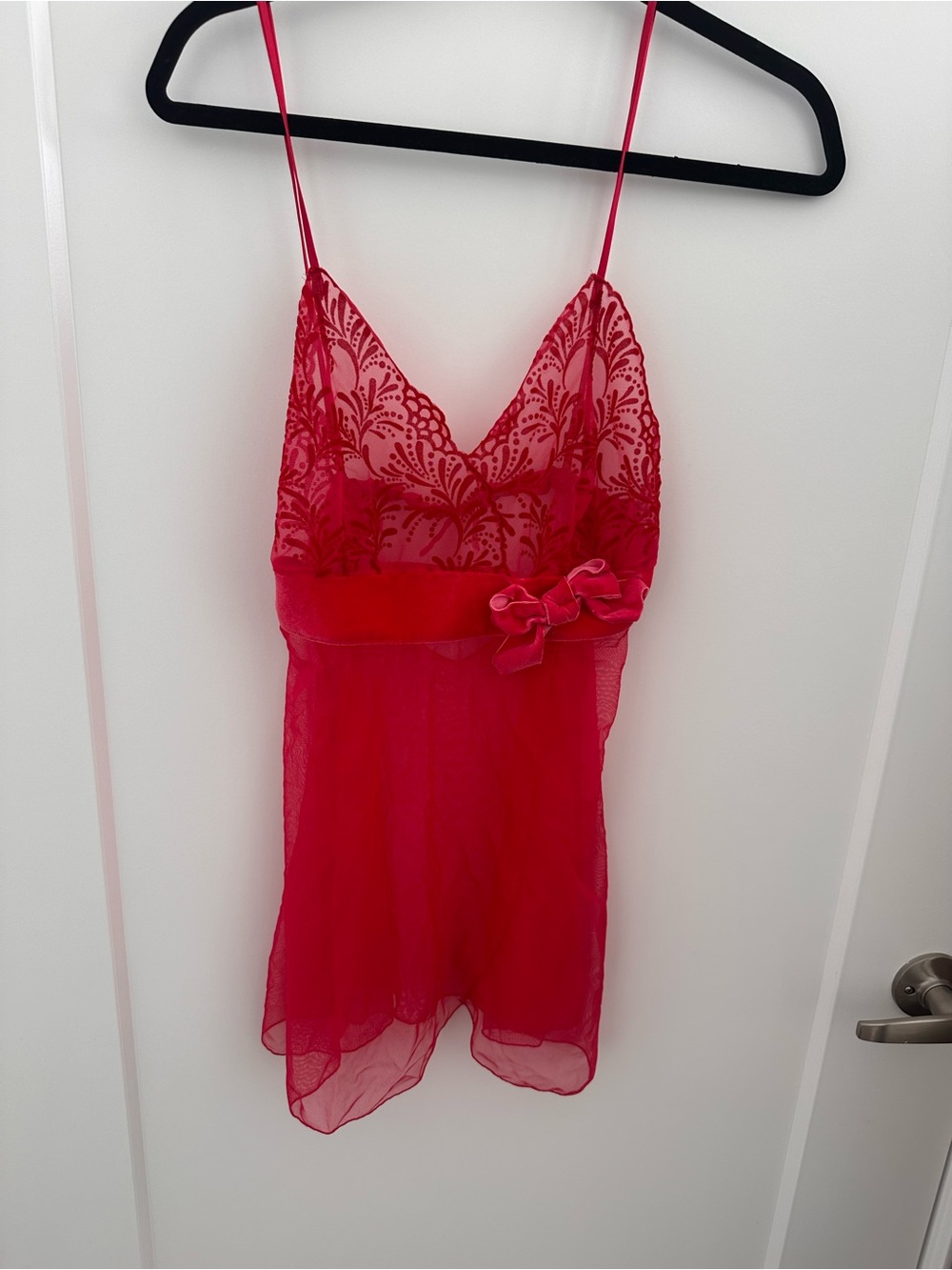 Victoria's Secret Angels Red Lace & Mesh Chemise with Bow Detail